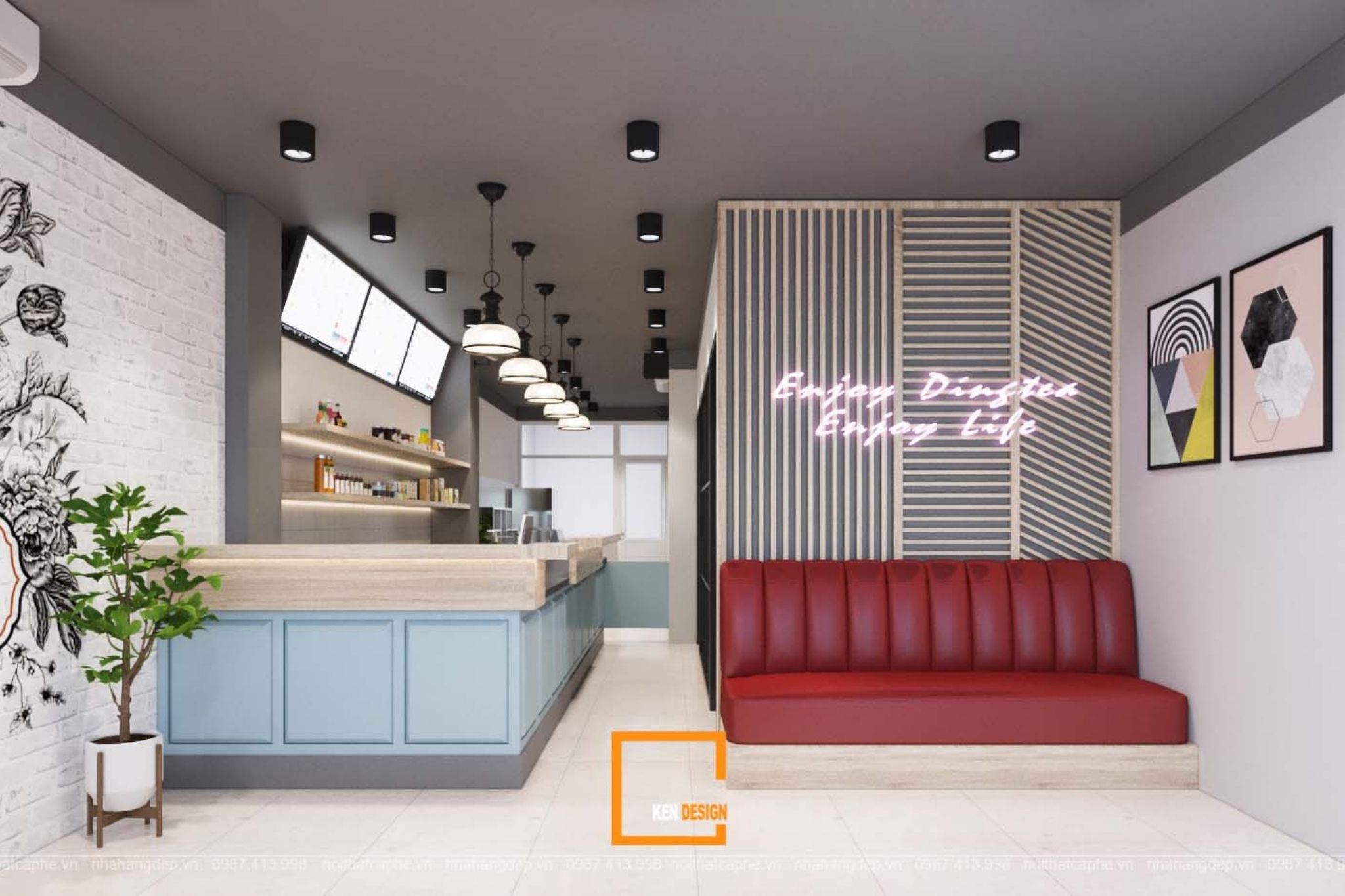  mô hình cafe kết hợp bán mang đi, khu vực chờ lấy đồ cũng cần được tính toán hợp lý